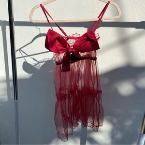 Red Bow & Mesh WirelessBabydoll Chemise Size XS